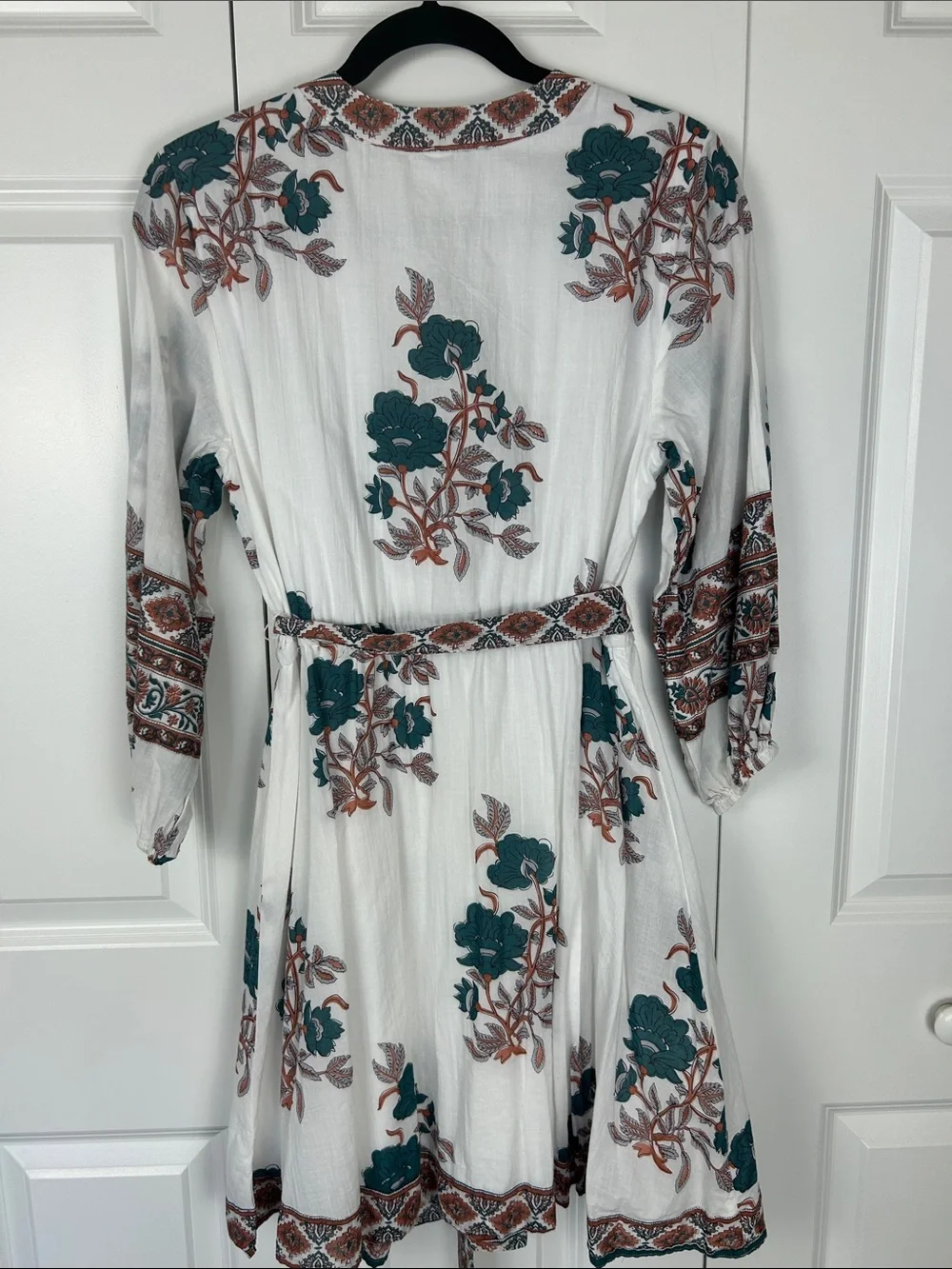 Haute Hippie White Mini Dress with Teal & Rust Floral Print